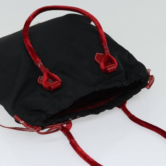 PRADA Tote Bag Nylon Velour Black Red Silver Auth 85714 - Picture 6 of 16